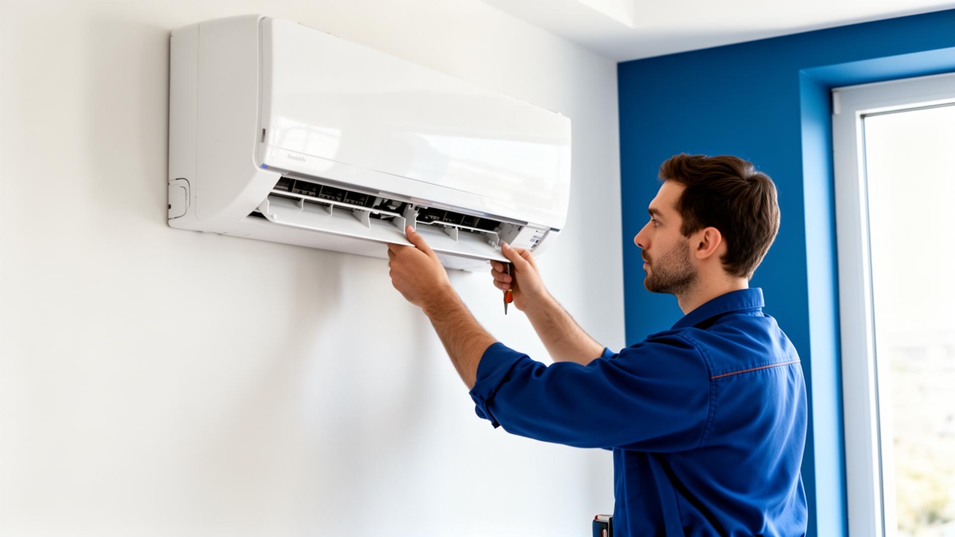 Técnico instalando aire acondicionado split